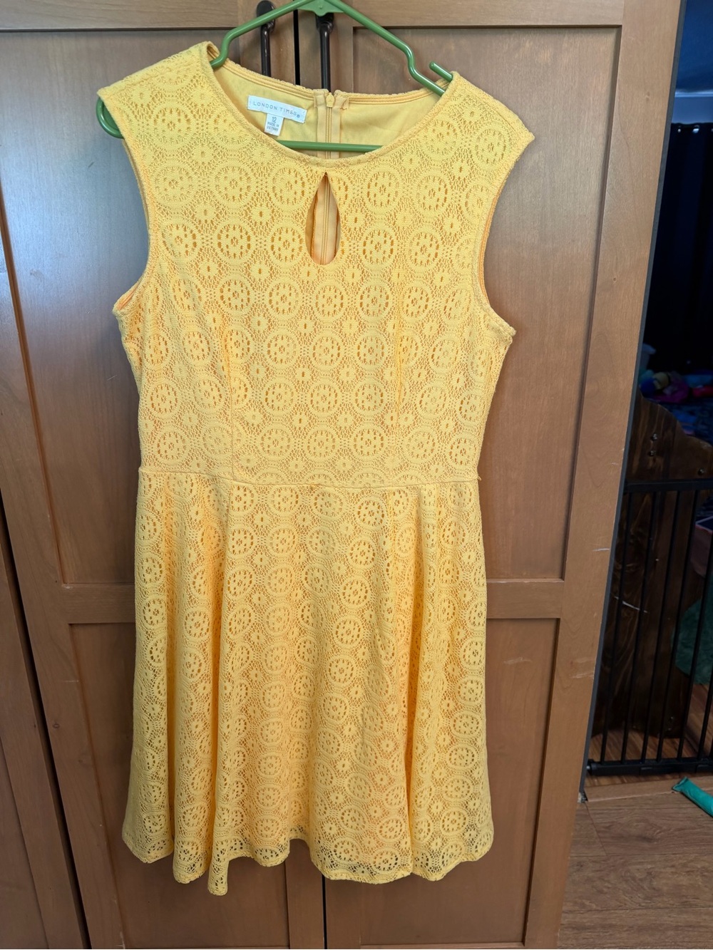 London Times Yellow Lace Fit & Flare Dress
